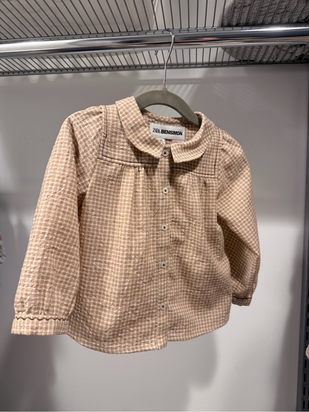 Zara/Bensimon Kids Tan Gingham Peter Pan Collar Blouse